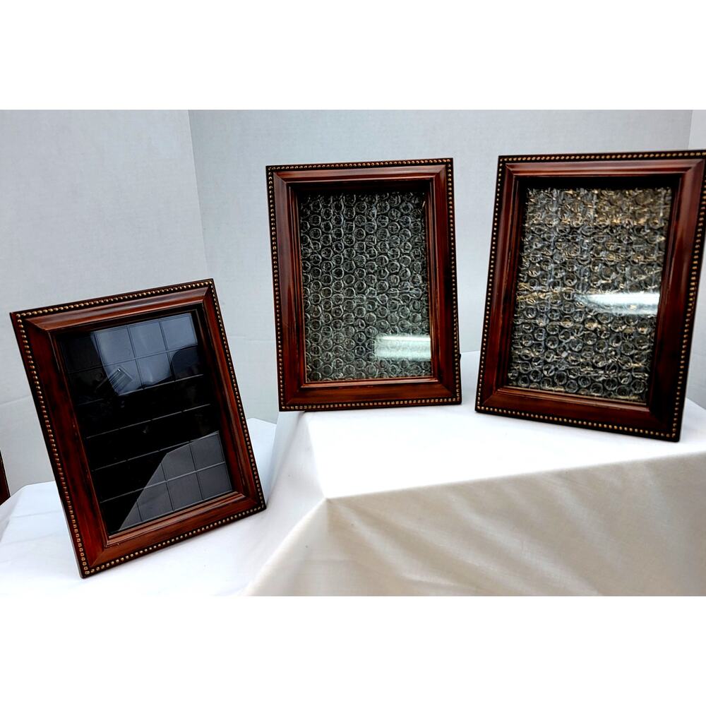Three 9x7 Wood Look Photo Frames Holds 5x7 Photo Plastic Frame Mahogany Tone